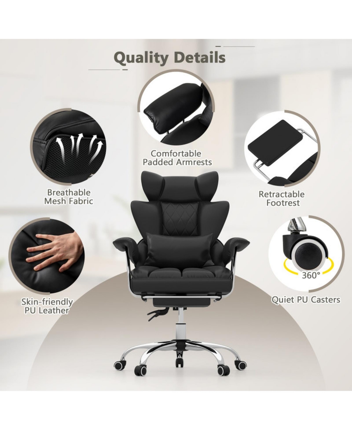 Sugift Big and Tall Executive Office Chair with Footrest and Lumbar Pillow