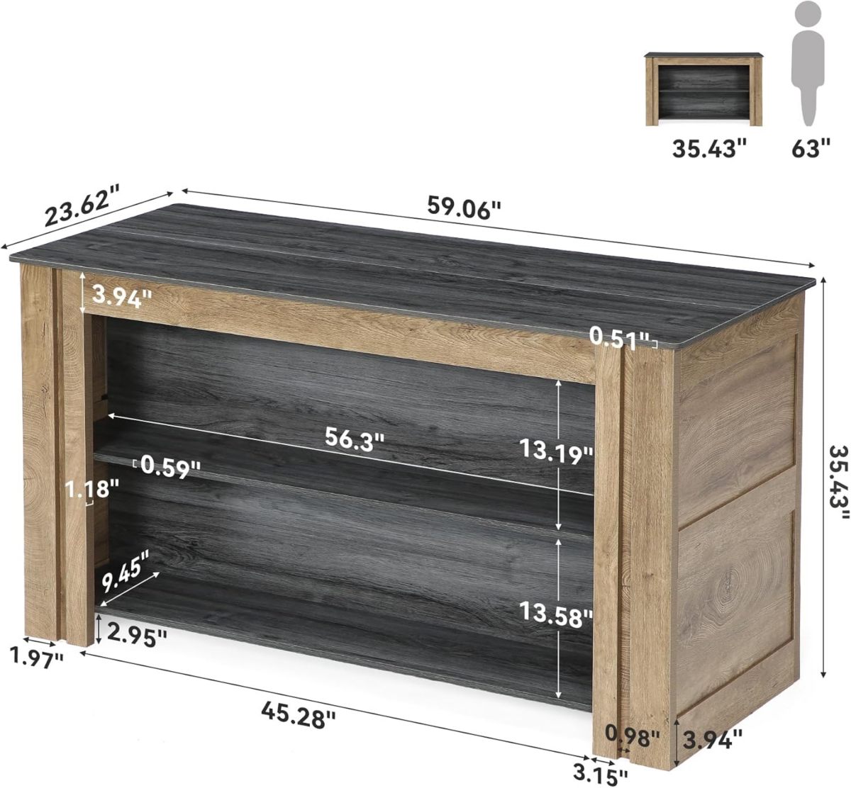 Tribesigns Kitchen Island with Seating and Storage, Farmhouse Wood Stationary Island Table, Coffee Bar Table
