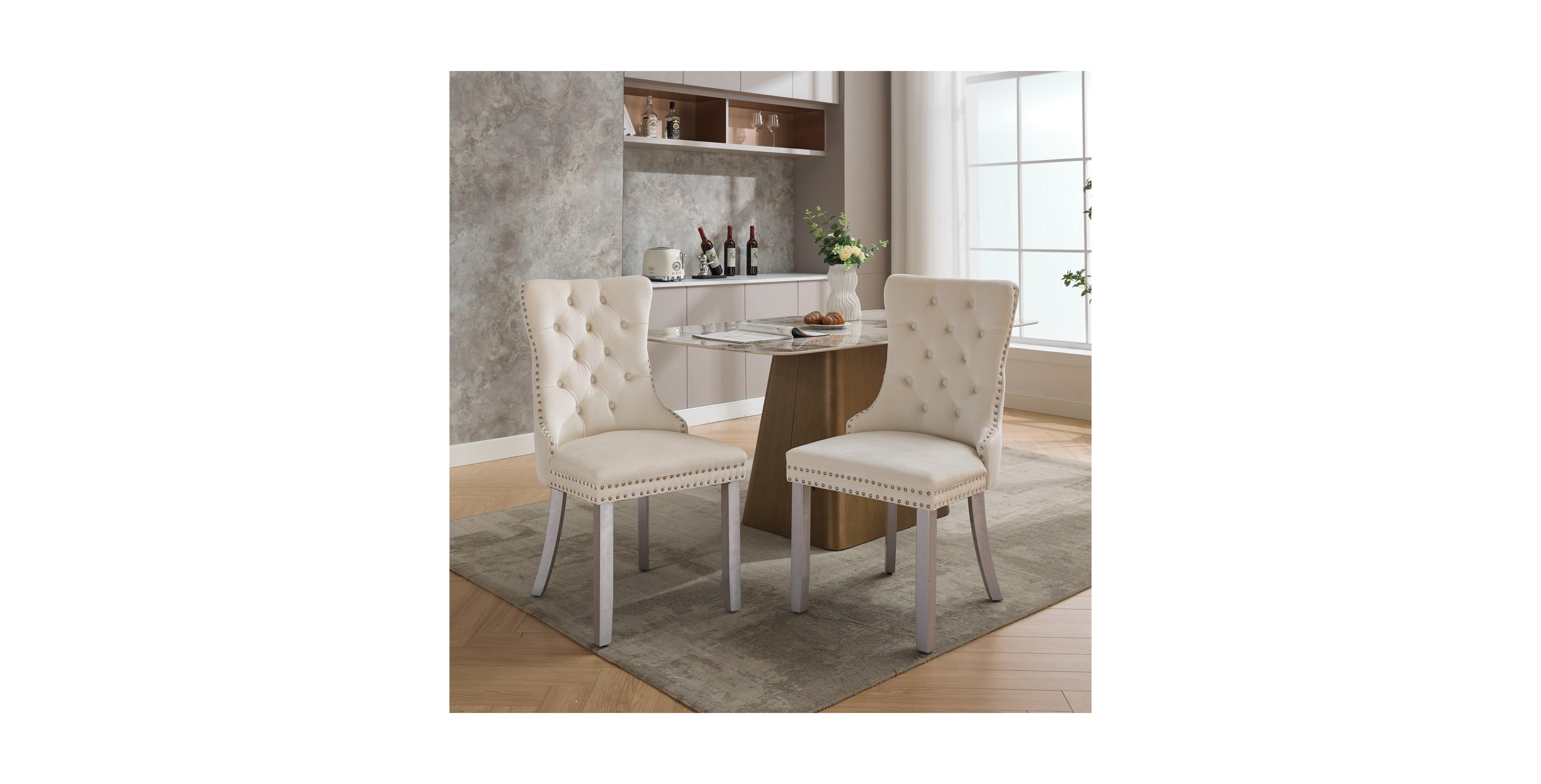 Flynama Set of 2 Mid-Century Velvet Tufted Dining Chairs, Solid Wood Leg Nailhead Trim 280lbs Weight Capacity