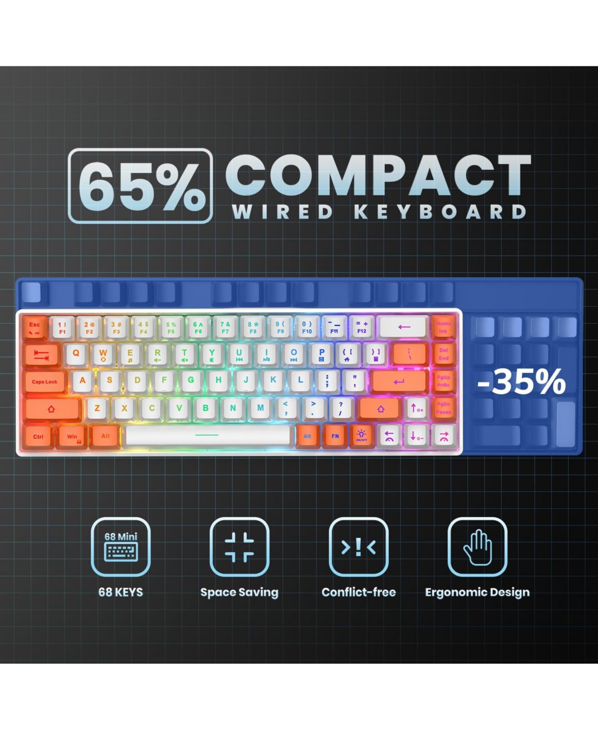 Lofree 65% Ultra Compact Wired Led Backlit Gaming Keyboard