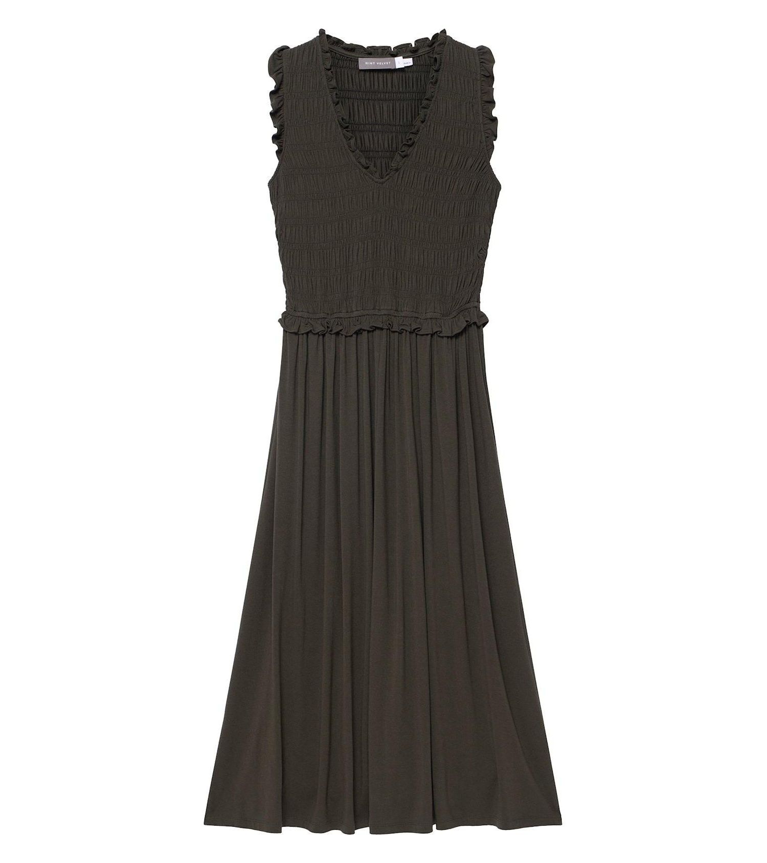 Women's Shirred Ruffle Midi Dress