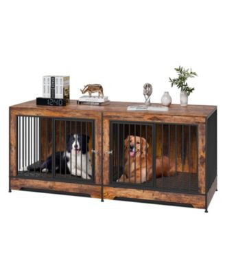 Dog Crate Furniture 75 in Indoor Wooden Dog Kennel with Divider and Tray