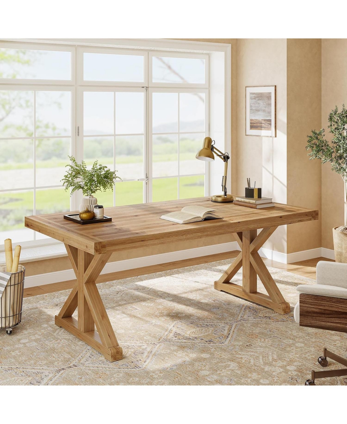 Tribesigns Solid Wood Executive Desk,63-Inch Home Office Computer Desk