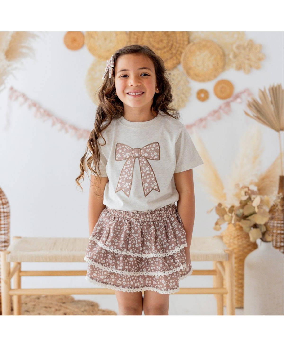 Sweet Wink Little Girls ( 5 To 8 ) Mocha Floral SkIrt