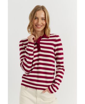 Women's Wool-Cashmere Stripe Collared Sweater