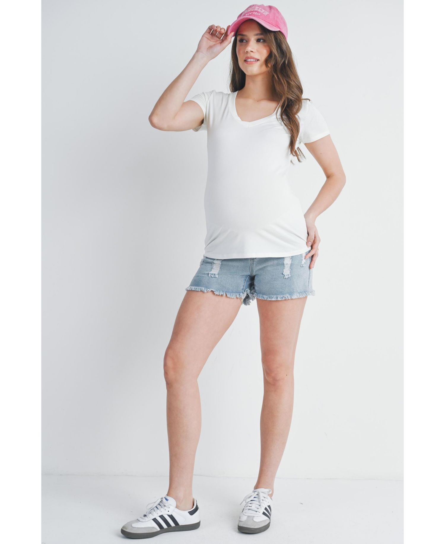 Maternity Short-Sleeve Fitted V-Neck Top