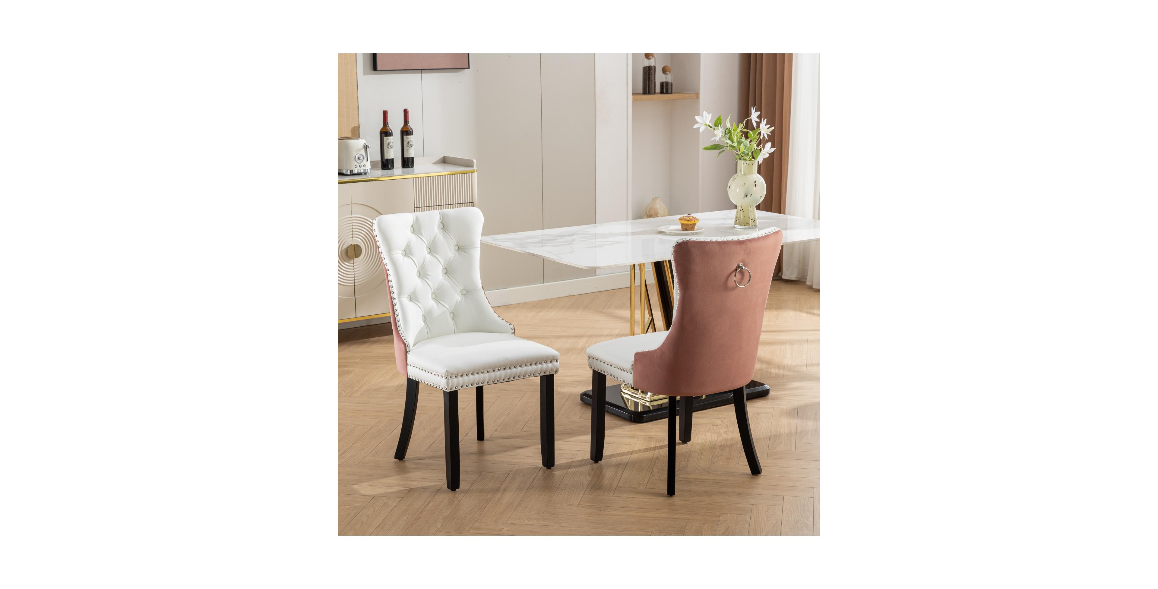 Flynama Set of 2 Pu Velvet Tufted Swivel Dining Office Chairs, Metal Base Caster Wheels Height Adjustable