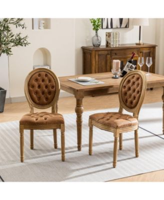 Set of 2 French PU Leather Tufted Nailhead Dining Chairs, Solid Wood Frame 300 LBS Load