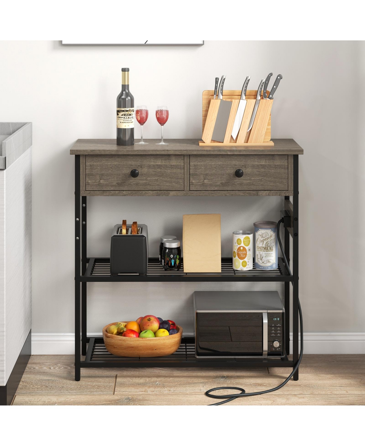 Slickblue Console Table with 2 Drawers and 2 Mesh Storage Shelves