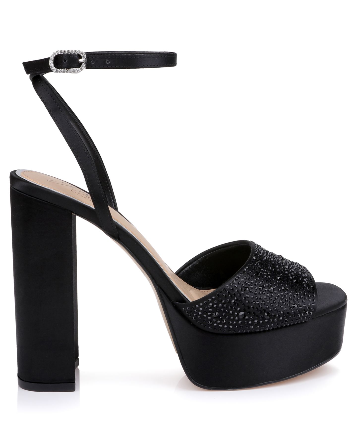 Женские сандалии Jewel Badgley Mischka Bahari Open Toe Dress Sandals, цвет: Чёрный атласный — фото 2