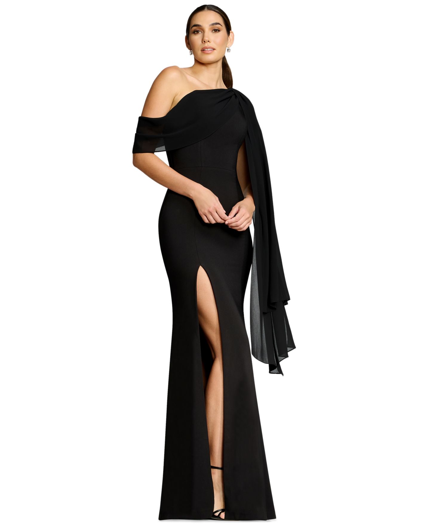 Женское платье Dress the Population One-Shoulder High-Slit A-Line Gown, цвет: Чёрный — фото 3