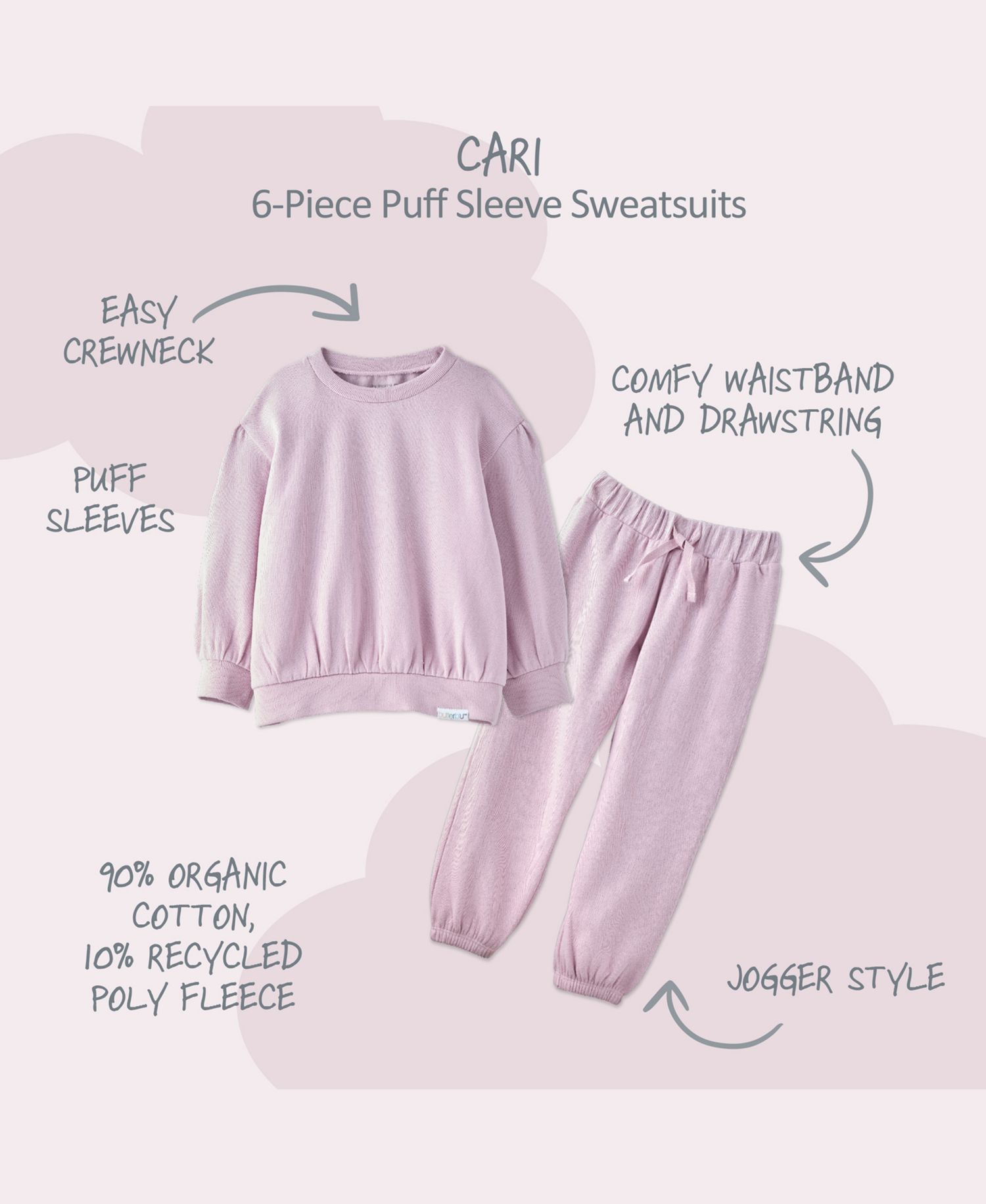 Baby Girls' Long-Sleeve Solid Sweatshirt and Pants, 3-Pack