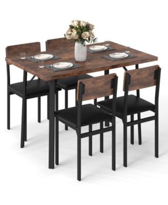 Piece Industrial Dining Set with 4 PU Leather Chairs