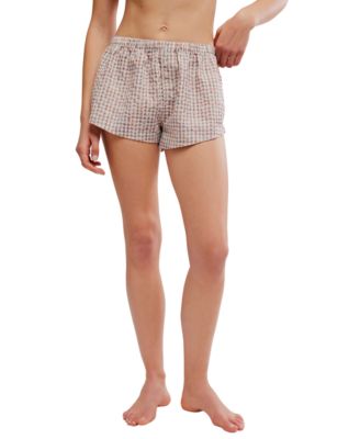 Women's Cross My Heart Pull-On Crinkled Plaid Boxer Shorts, 2" Inseam