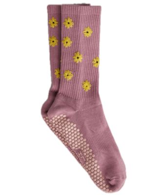 Women's Daisy Grip Embroidered Daisies Honeycomb Grip Crew Socks