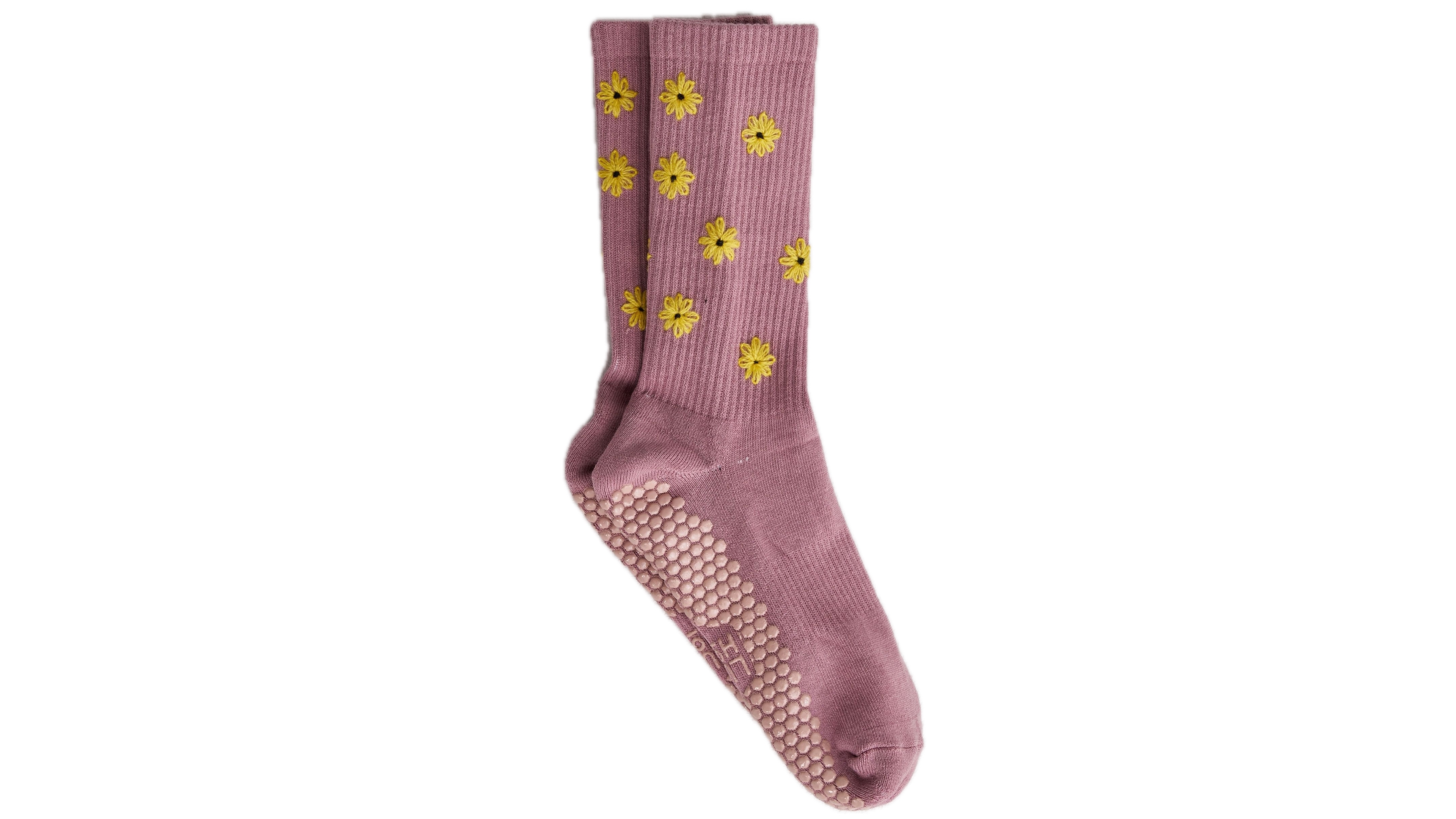 Luckey Honey Women's Daisy Grip Embroidered Daisies Honeycomb Crew Socks