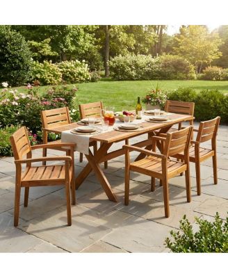 7-Piece Extendable Outdoor Dining Set, Acacia Wood Patio Table and 6 Chairs