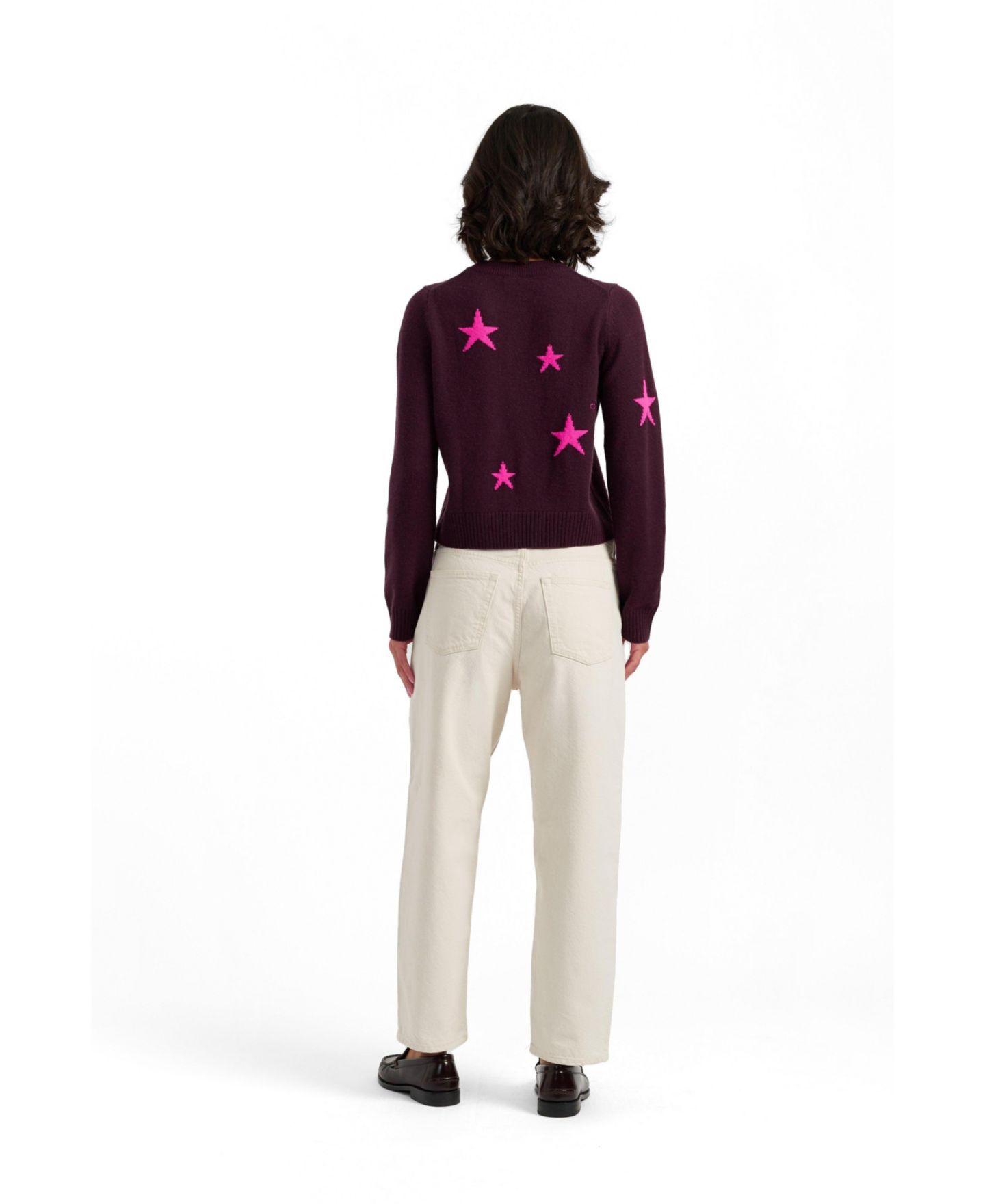 Женский кардиган Chinti & Parker Wool-Cashmere Blend Star Crewneck, цвет: Баклажановый — фото 3