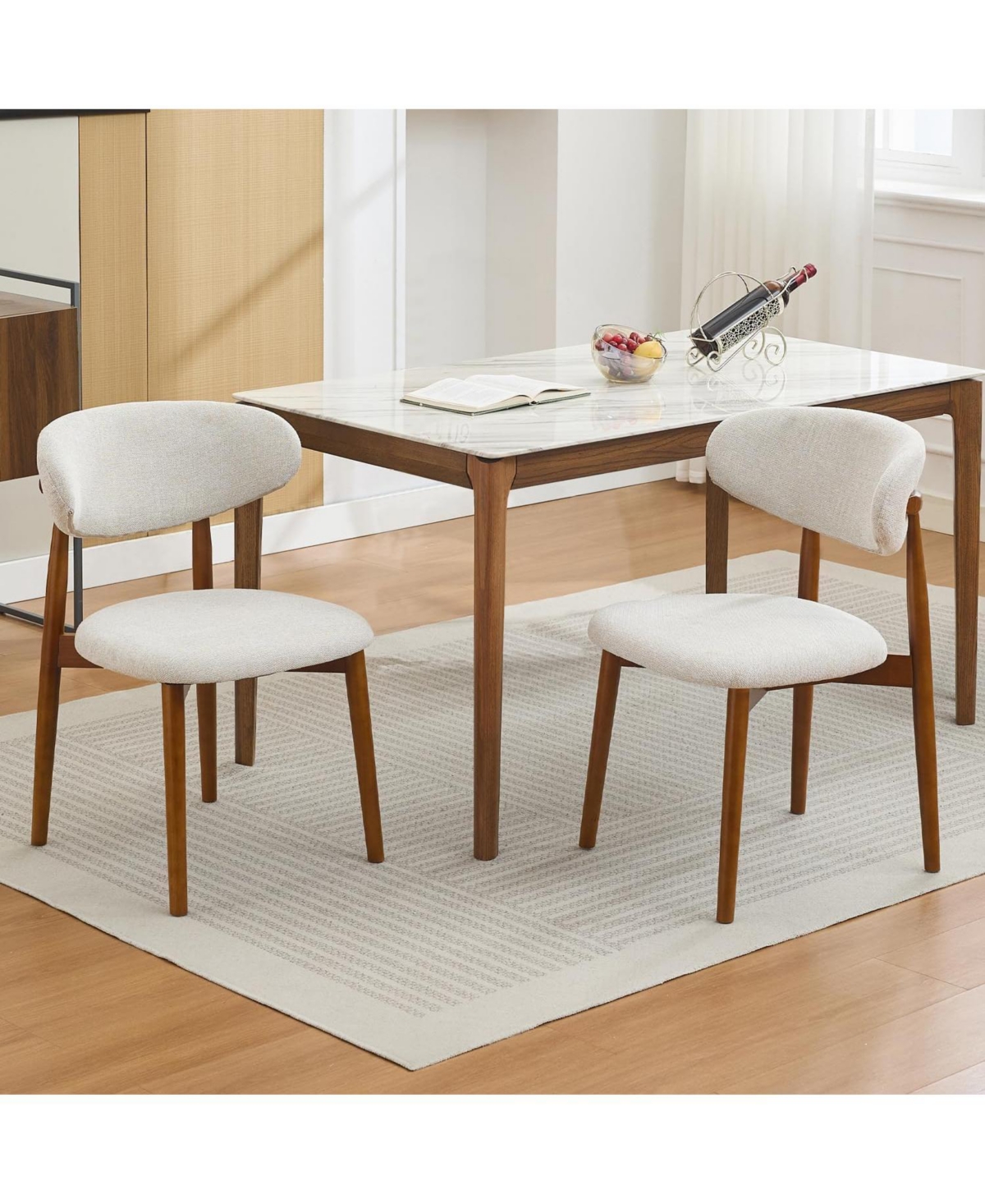 gaomon Set of 6 Mid Century Modern Dining Chairs, Linen Upholstered Padded Seat Chairs with Solid Rubberwood Legs for Kitchen Dining Room