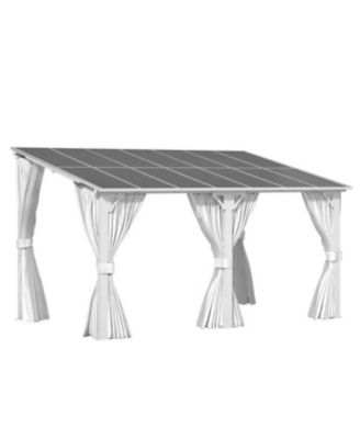 14' x 8'Wall Mounted Hardtop Gazebo Lean to Metal Pergola with Curtains Netting Patio