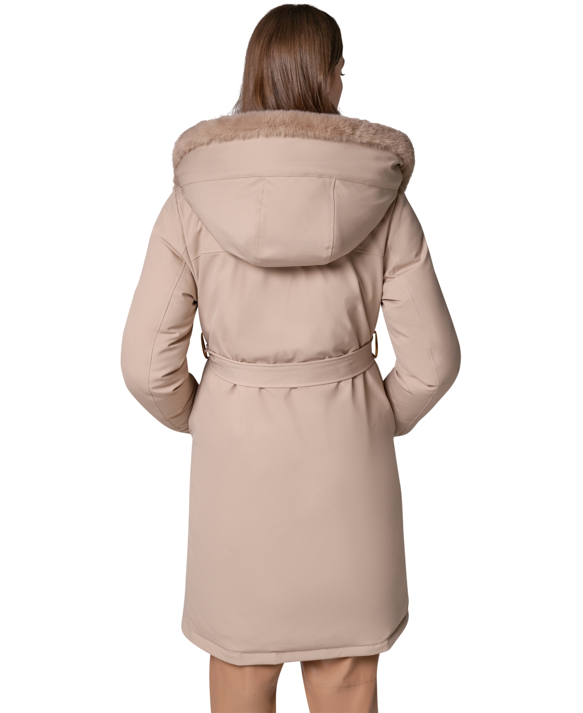 Donna Karan New York Women's Belted Fur Hooded Puffer Coat