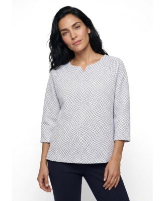 Women's Relaxed-Fit 3/4 Raglan Sleeves Jacquard Top