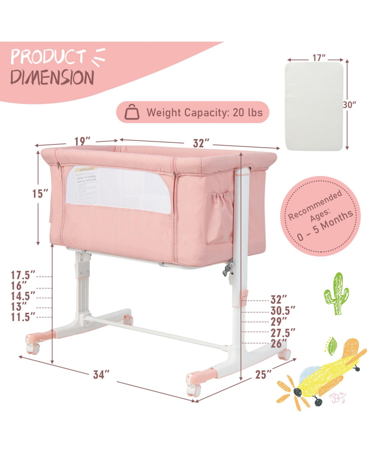 Costway Baby Bassinet Bedside Crib with Changing Table Mattress Detachable Canopy Basket