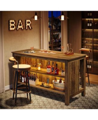59-Inch Home Bar Table Unit, 3-Tier Counter Height Pub Table with Storage Shelves, Bar Cabinet