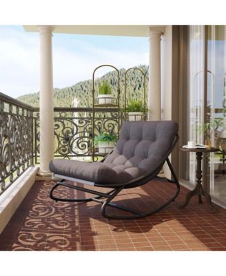 Papasan Rocking Chair with Cushion, Indoor Outdoor Metal Patio Rocker, Washable Cover