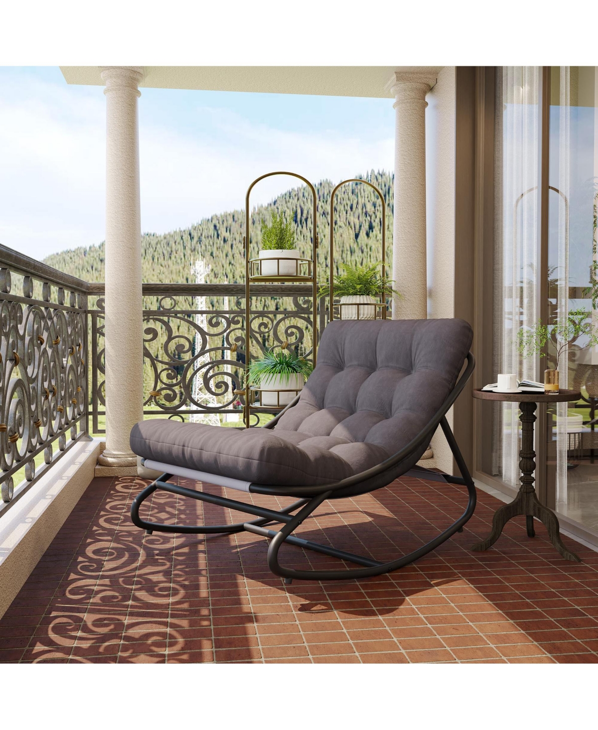 GarveeLife Papasan Rocking Chair with Cushion, Indoor Outdoor Metal Patio Rocker, Washable Cover