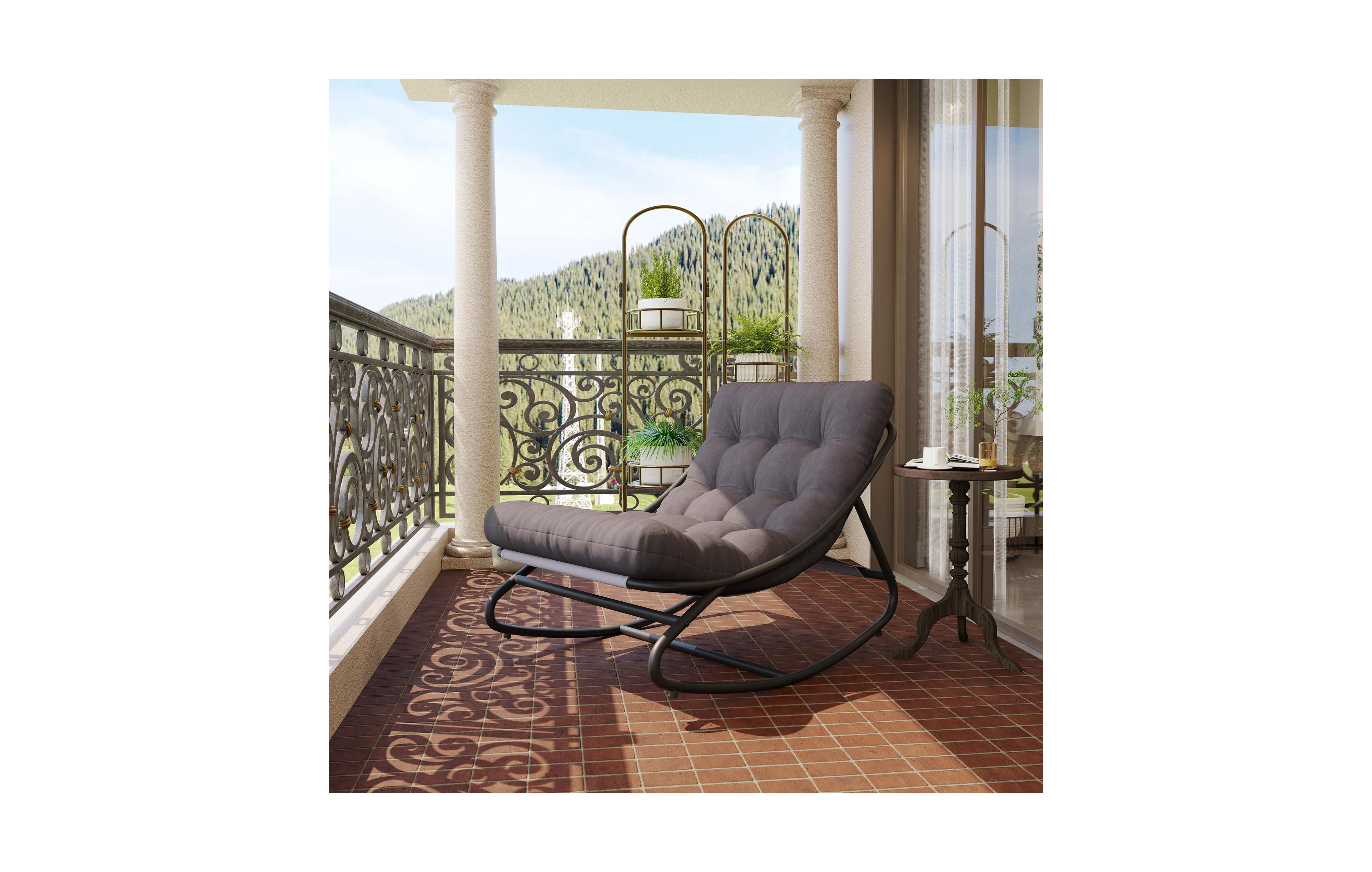 GarveeLife Papasan Rocking Chair with Cushion, Indoor Outdoor Metal Patio Rocker, Washable Cover