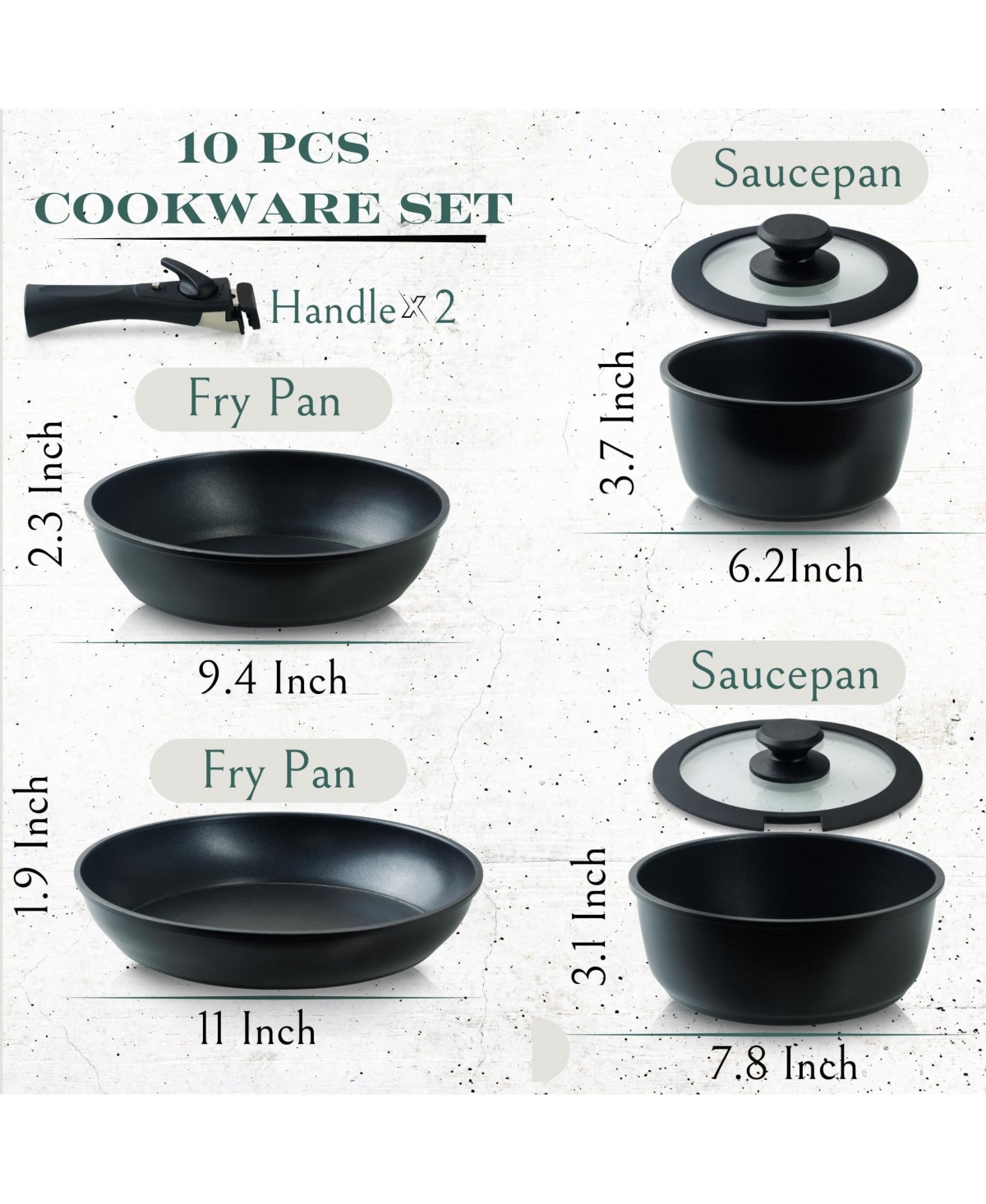 Piscifun Nonstick Cookware Set With Removable Handles Stackable Camping Rv Kitchen Set