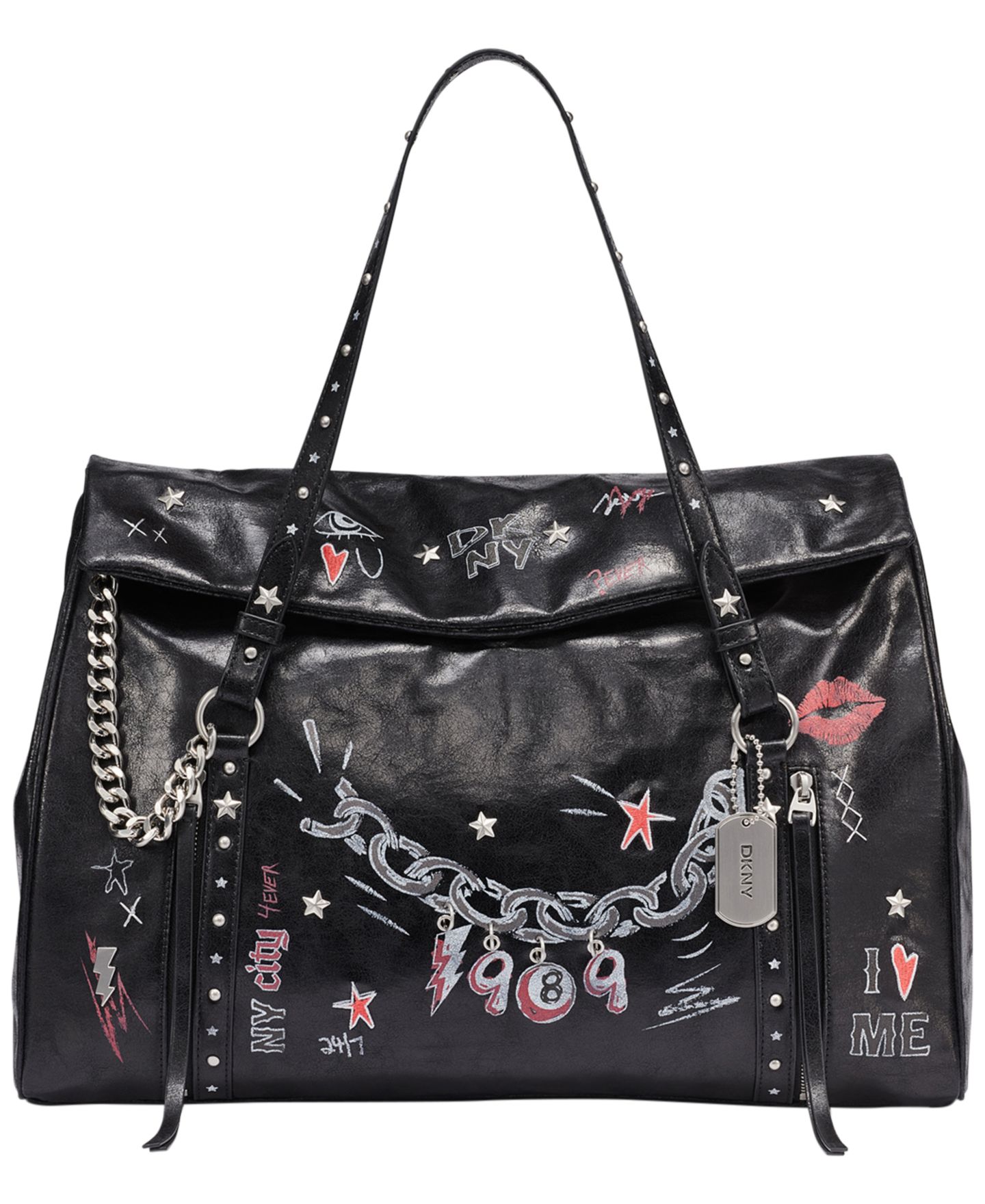 Женская сумка DKNY Skye Large Structured Satchel Handbag, цвет: Чёрный / Серебряный — фото 1