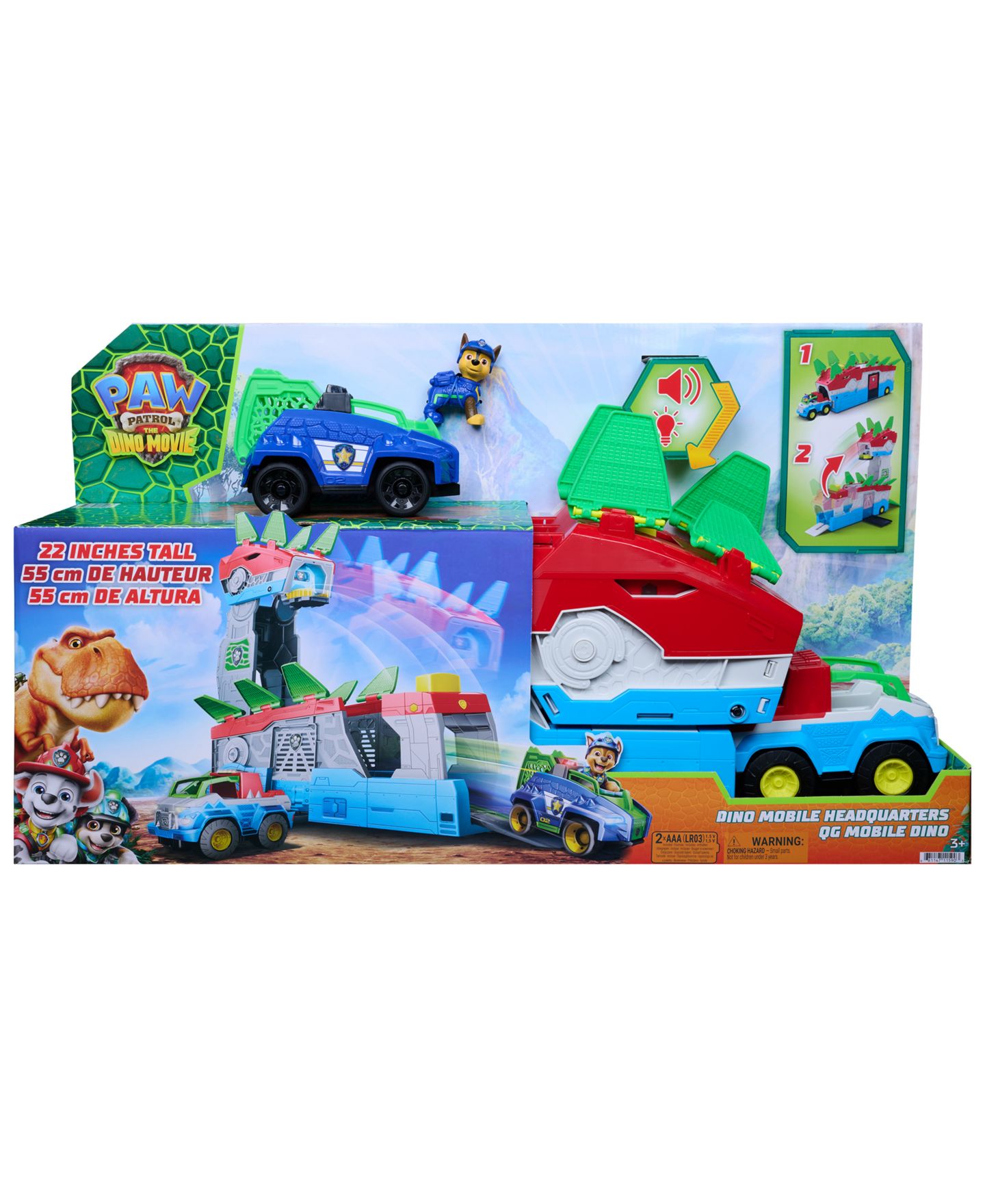 Детский игровой набор Paw Patrol Chase Dino Movie 2-in-1 Transforming Playset with Vehicles, Ages 3+ — фото 4