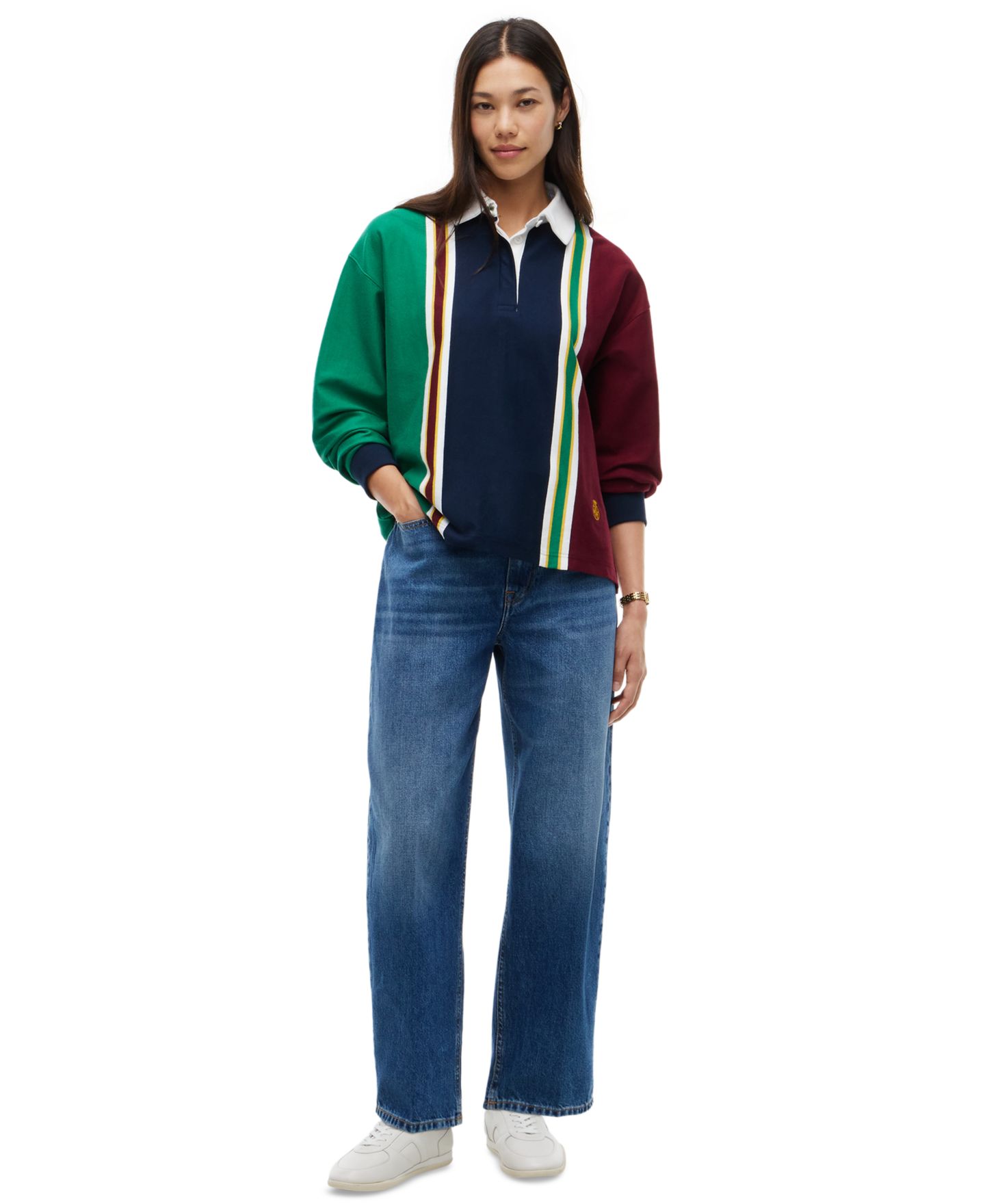 Женский свитер Tommy Hilfiger American Icons Rugby Long-Sleeve Striped Polo, цвет: Зелёный — фото 2