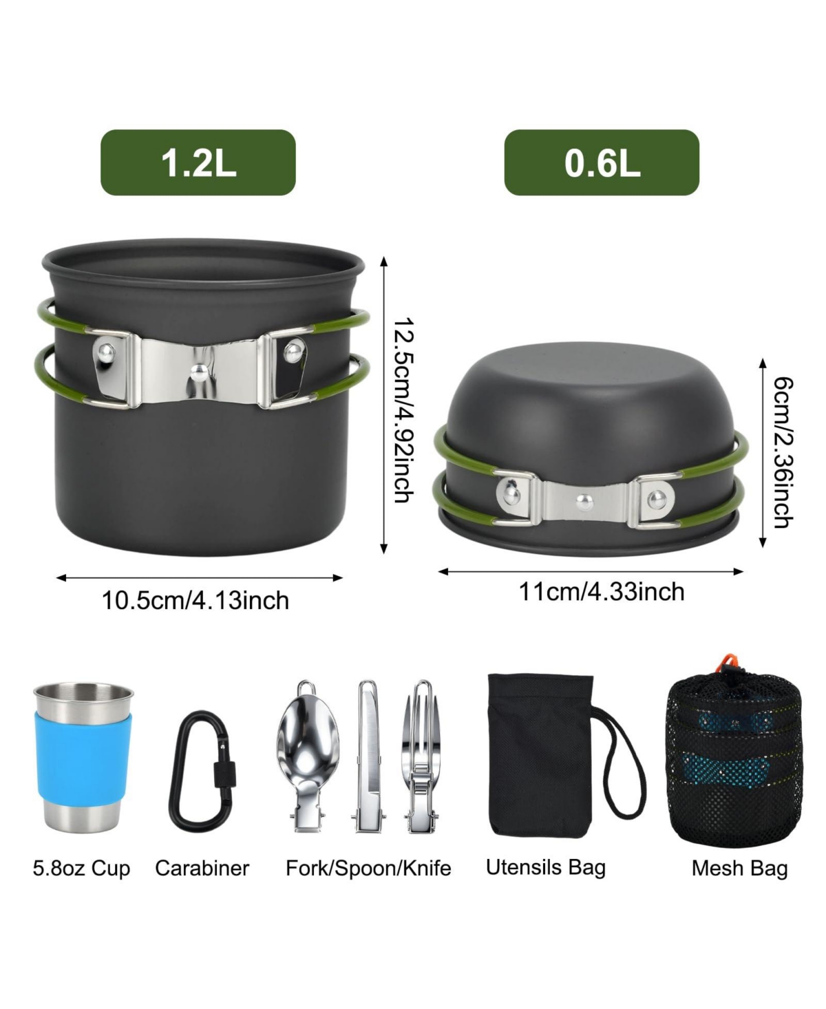 Piscifun Camping Cookware Set Non Stick Pots Stainless Steel Utensils Portable Outdoor Cooking Kit