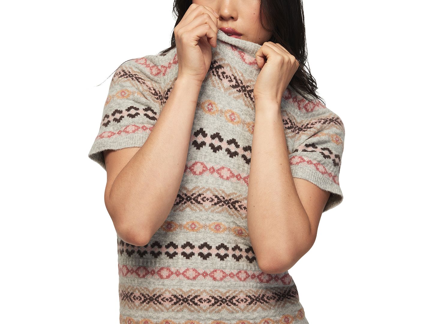 Женский свитер Lucky Brand Fair Isle Crewneck Short-Sleeve, цвет: Светлый меланжевый серый — фото 3