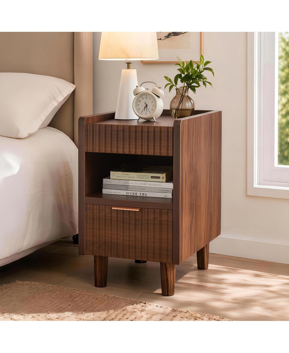 Streamdale Furniture Fluted Wood Nightstands with Drawer, 2 Pack Modern Bedside Tables