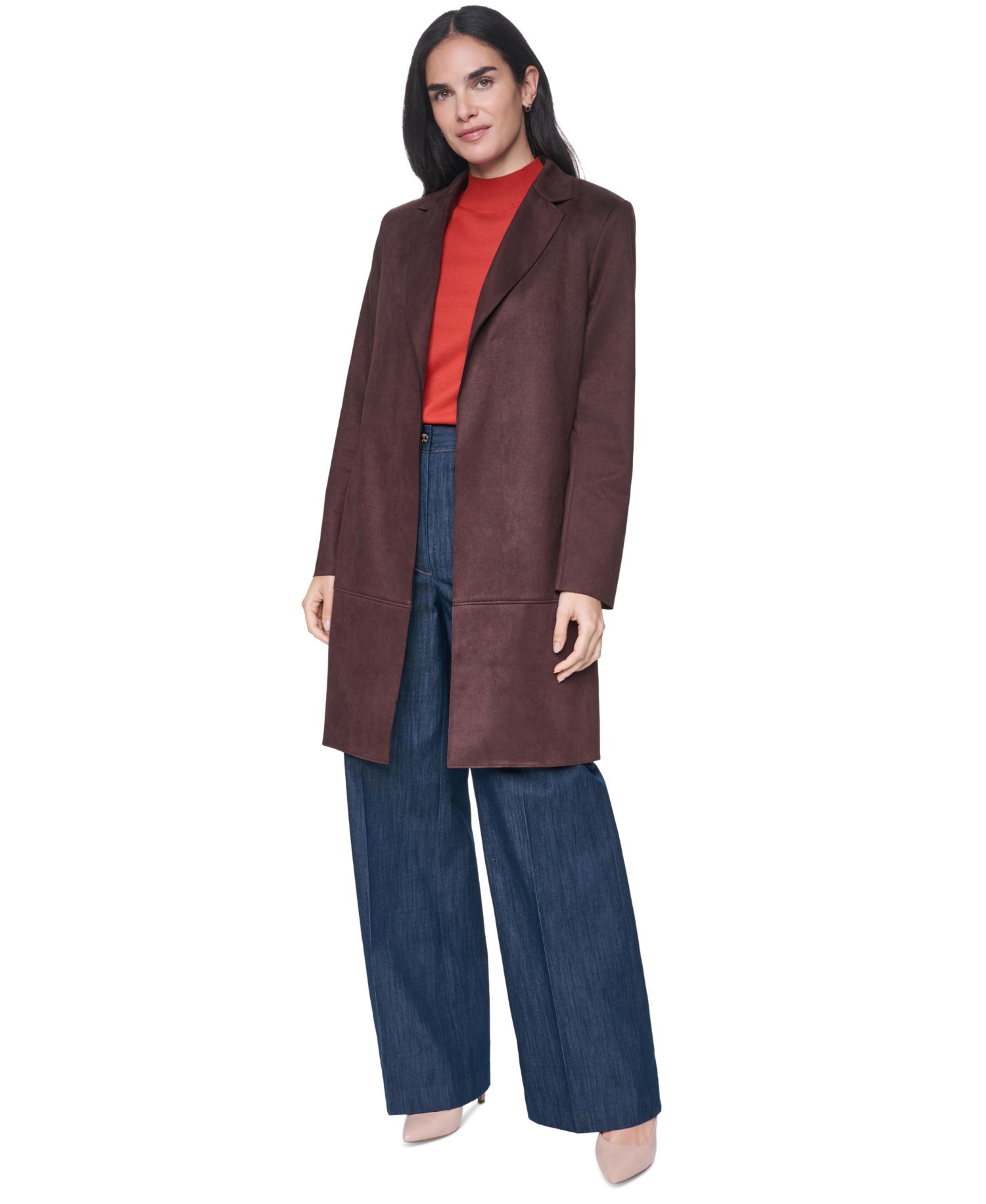 Women's Scuba Suede Topper Open-Front Faux Suede Jacket