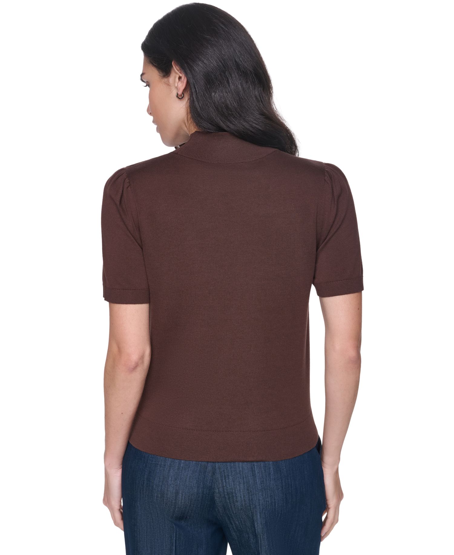 Women's Short-Sleeve Mock-Neck Puff-Sleeve Sweater