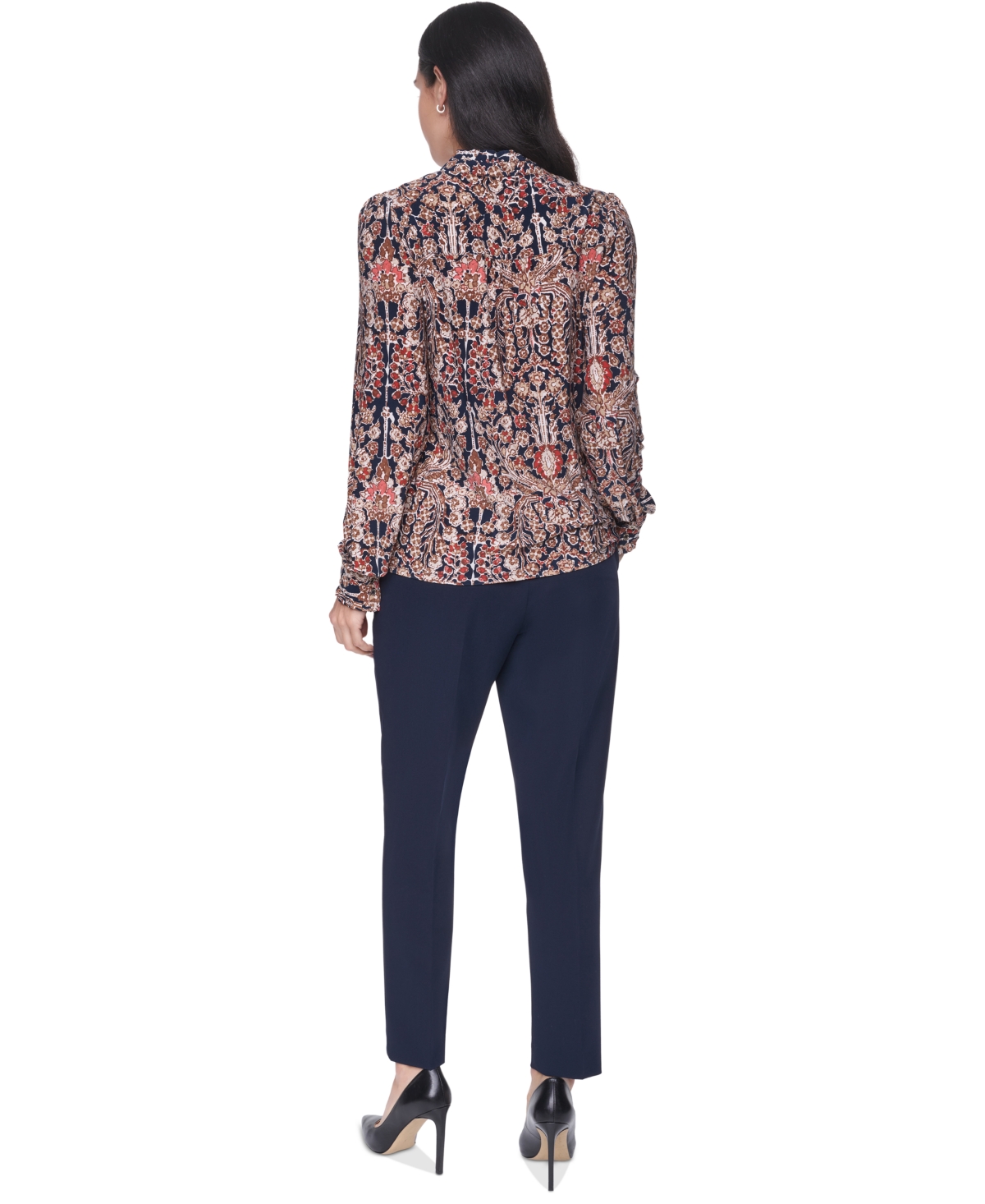 Tommy Hilfiger Women's Long Sleeve Mock Neck Button Front Blouse