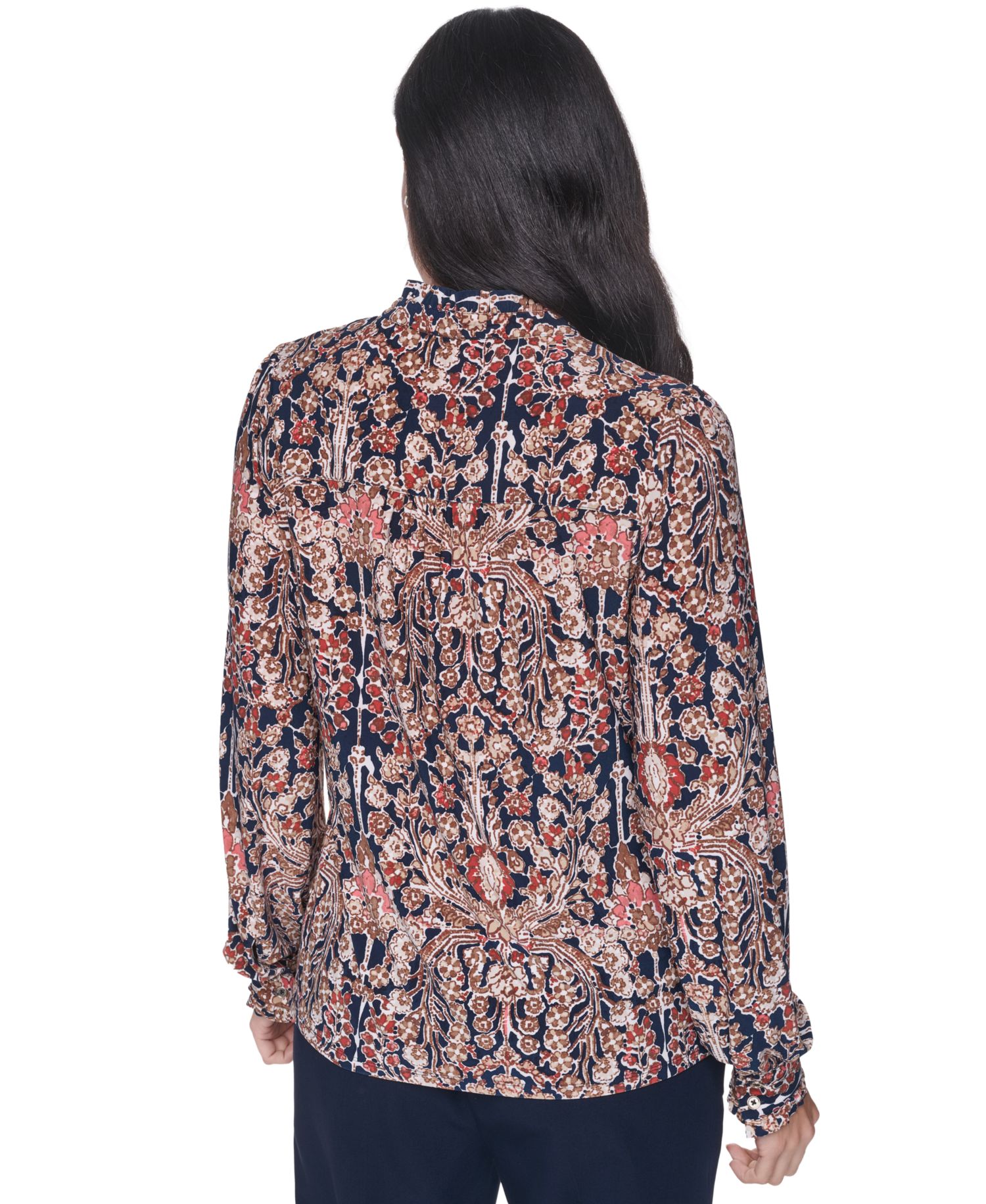 Women's Long Sleeve Mock Neck Button Front Blouse