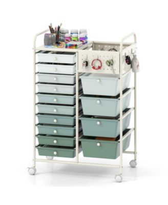 14-Drawer Rolling Cart with Metal Top and Pegboard