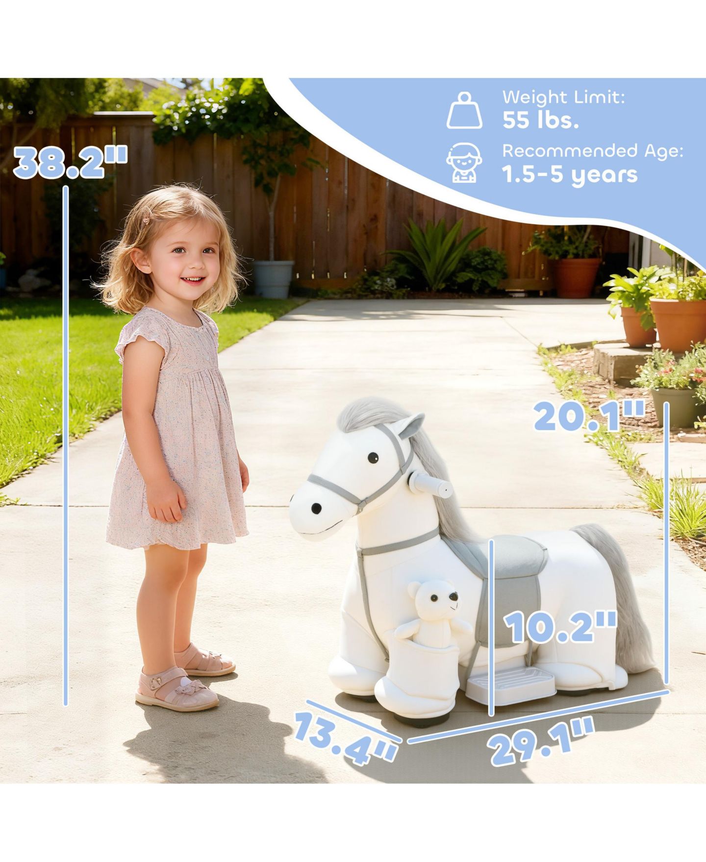 Детская игрушка Qaba 6V Battery-Powered Ride-On Horse with Music, 55 Lbs. Capacity, Ages 1.5+, цвет: Белый — фото 3