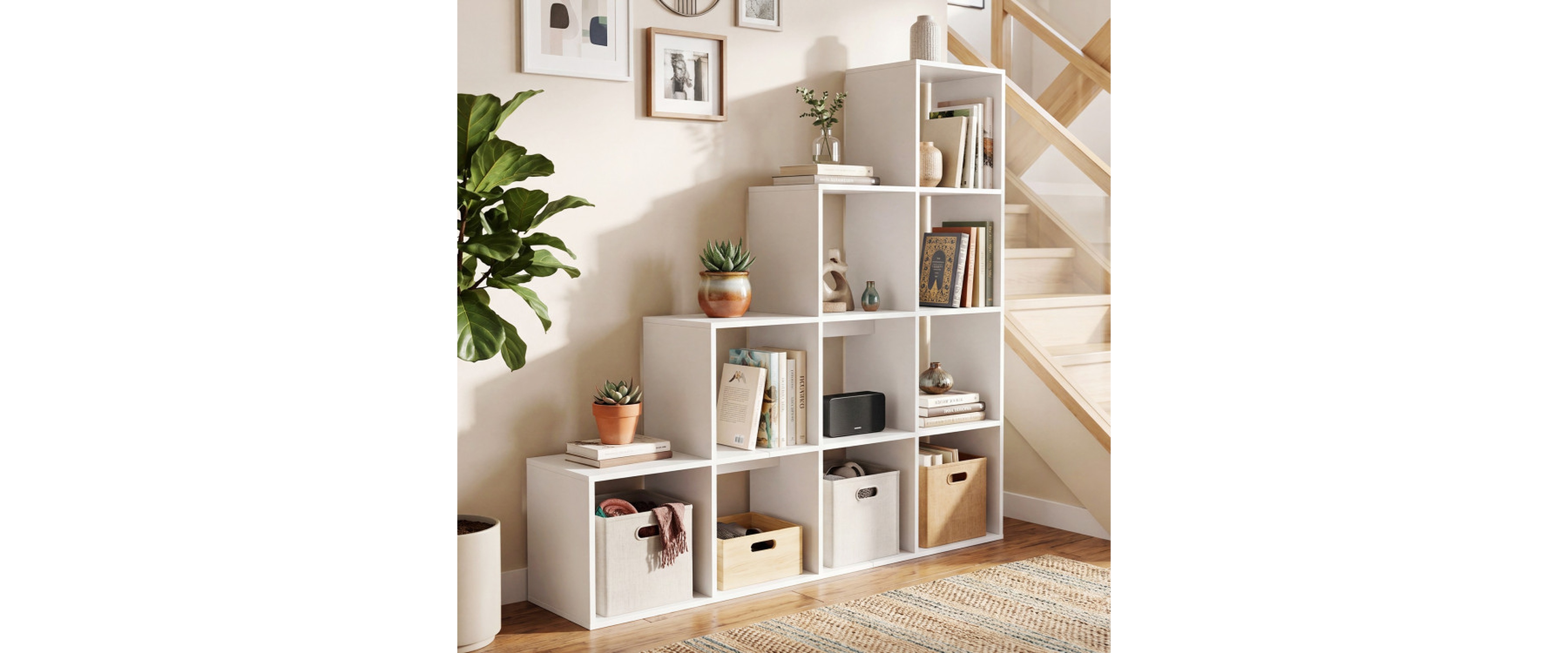 Sugift 4-Tier Stepped Bookshelf with 10 Cubes and Anti-Tipping Kits