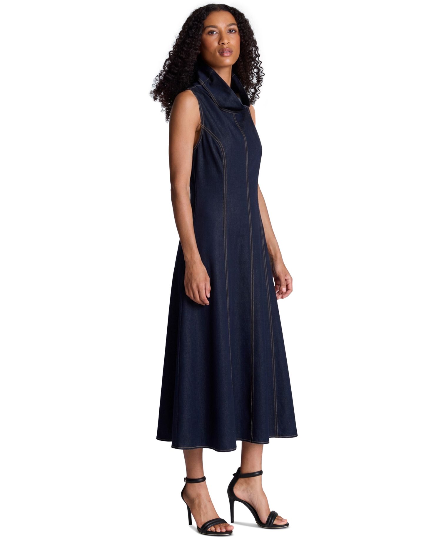 Women's Sleeveless High-Stand-Collar Midi Dress
