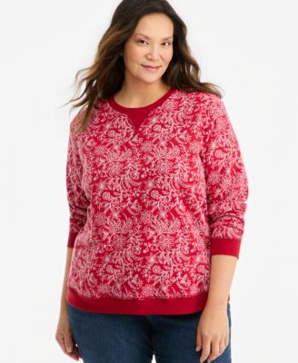 Plus Size Printed Fleece Crewneck Sweatshirt