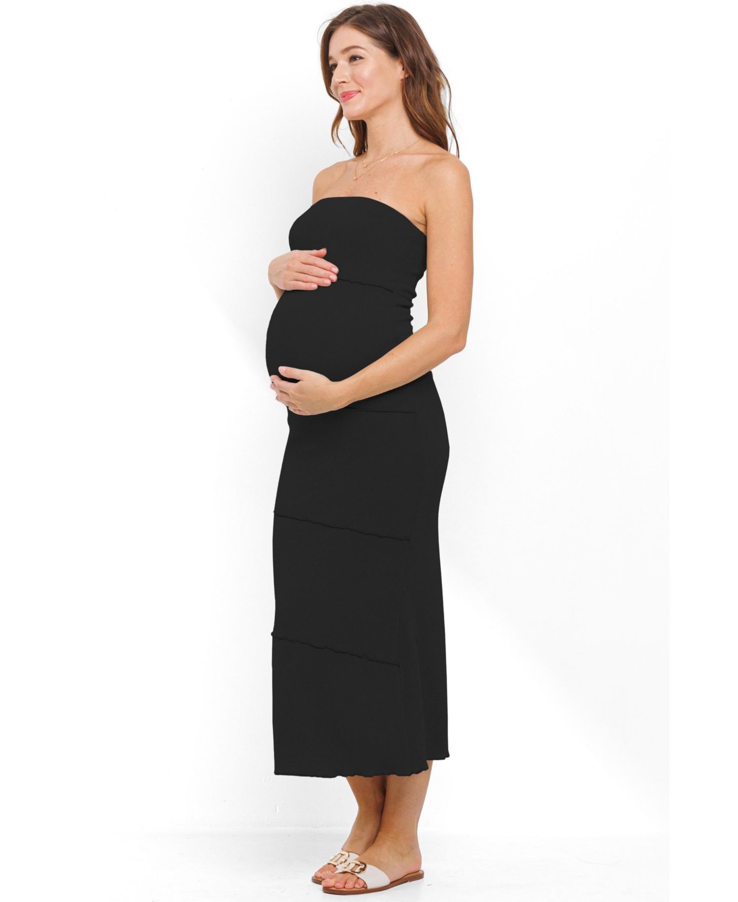 Maternity Strapless Ribbed Bodycon Midi Dress