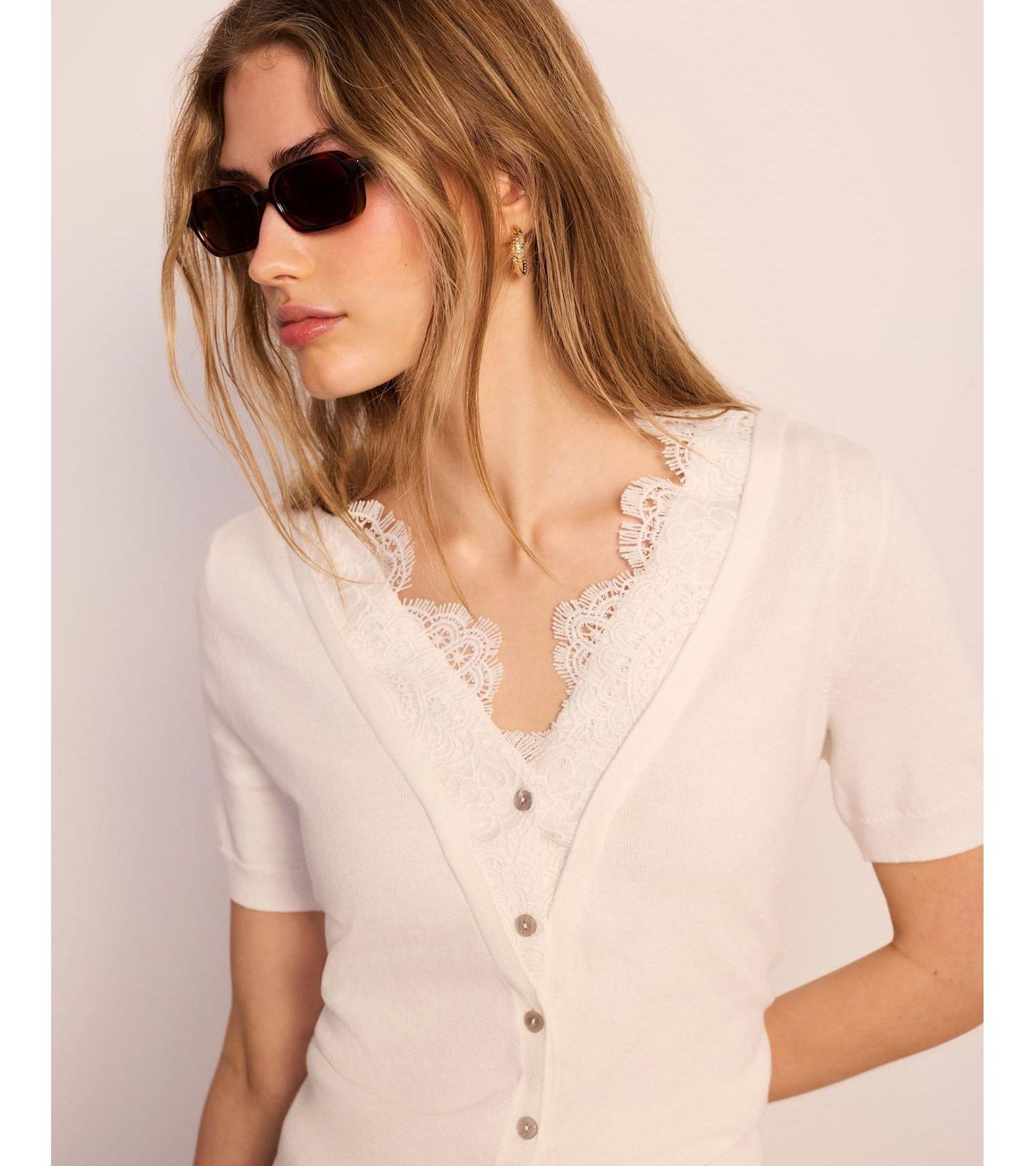 Women's Cotton Lace Trim Top