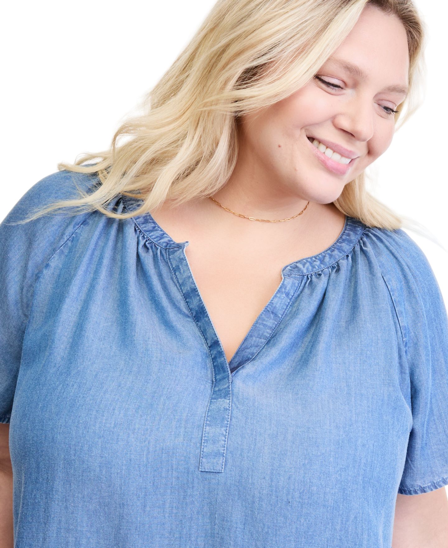 Женский топ Style & Co Plus Size Chambray Flutter-Sleeve, цвет: Варёный — фото 3